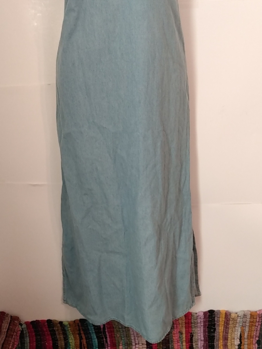 Vtg Trad Wife Modest Jeans Long Dress Embroidered Daffodils Natural Fiber - Picture 3 of 8